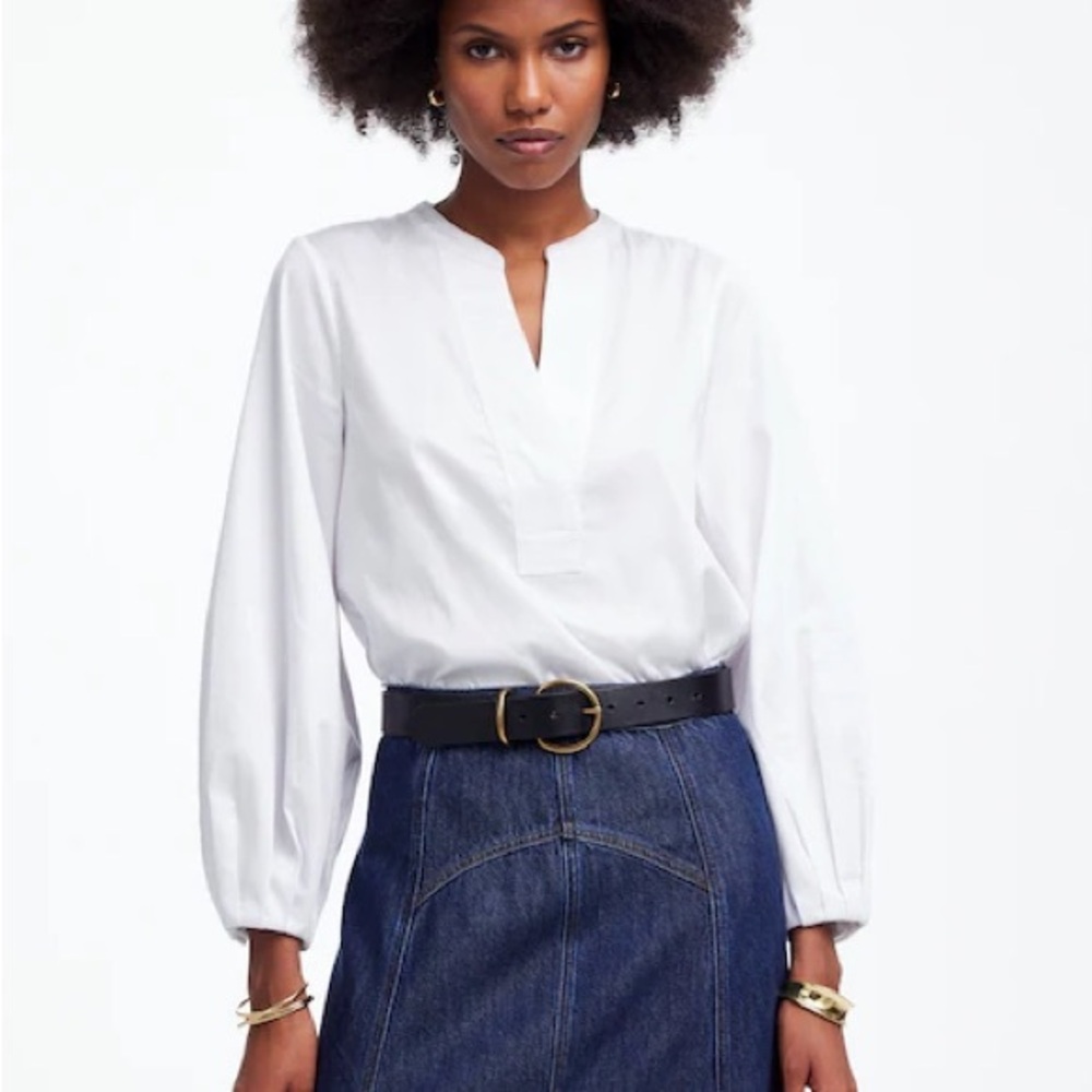 NWT Madewell V-Neck Long-Sleeve Top in Eyelet White size XS